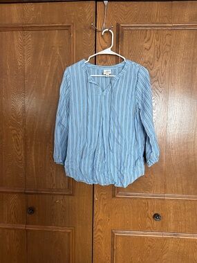 Light Blue Striped V-Neck Women's Top